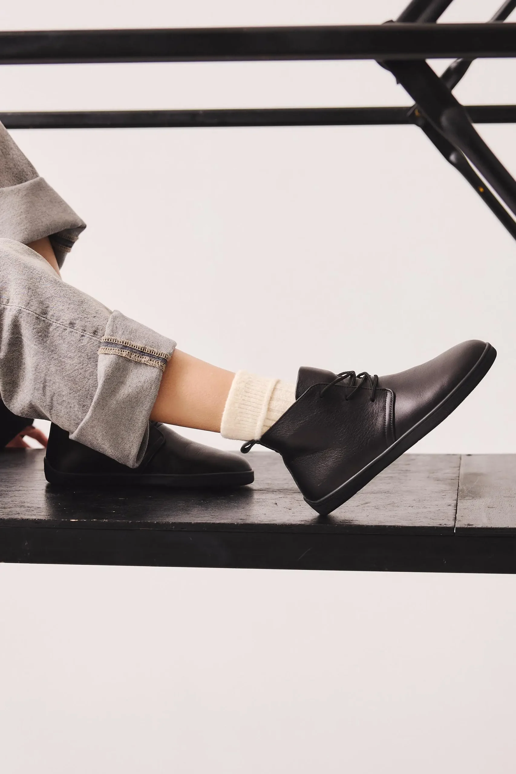 Barefoot Black Leather Boots For Women Wide Toe