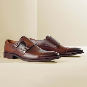 Men's Formal Captoe Shoes: Brown Double Monks And